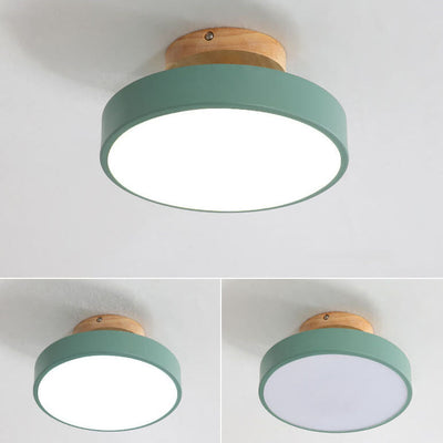 Nordic Wood  Round Acrylic LED Semi-Flush Mount Ceiling Light