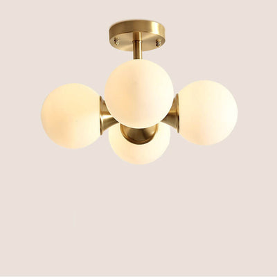 Modern Light Luxury Brass Glass Orb 4-Light Semi-Flush Mount Ceiling Light