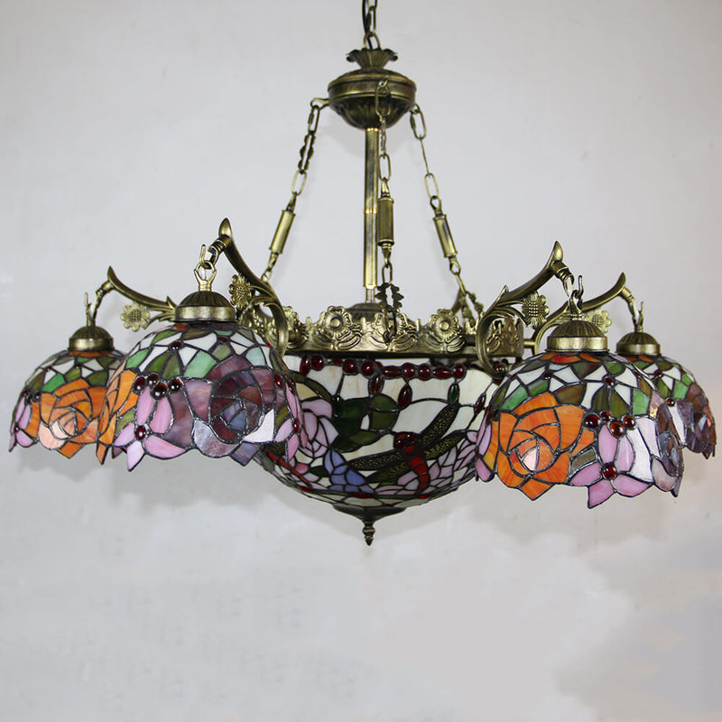 European Tiffany Vintage 9-Light Island Light Chandelier