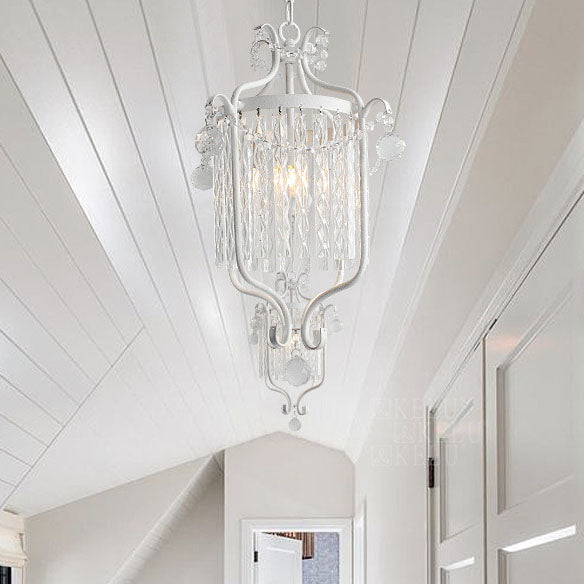 Traditional European Crystal Strip Cage Iron 1-Light Pendant Light For Dining Room