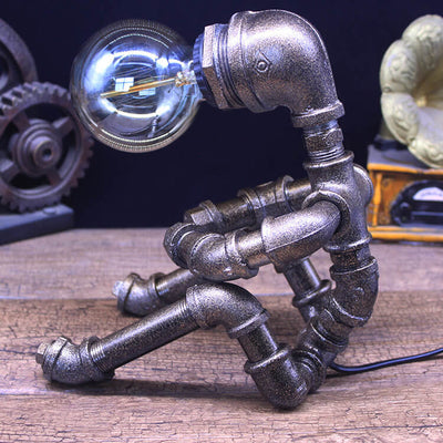 Industrial Creative Iron Plumbing Sitting Robot Table Lamp