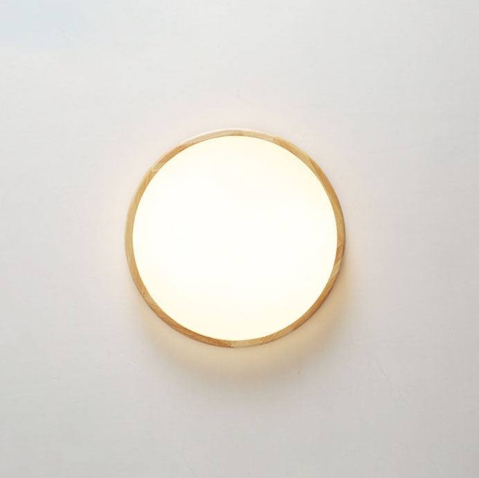 Japanese Simple Round Wooden Thin LED Flush Mount Ceiling Light