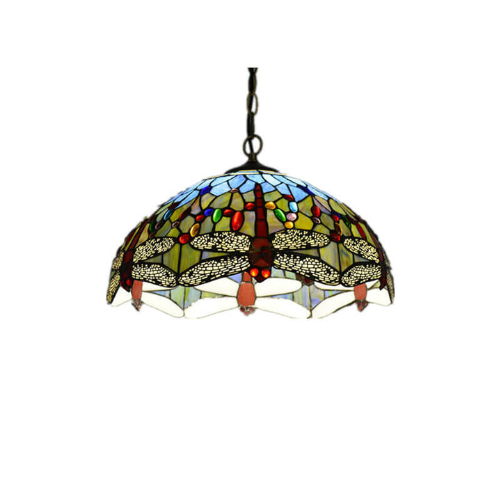 Lámpara colgante de 1 luz con cúpula de vidrio teñido estilo Tiffany Rustic 