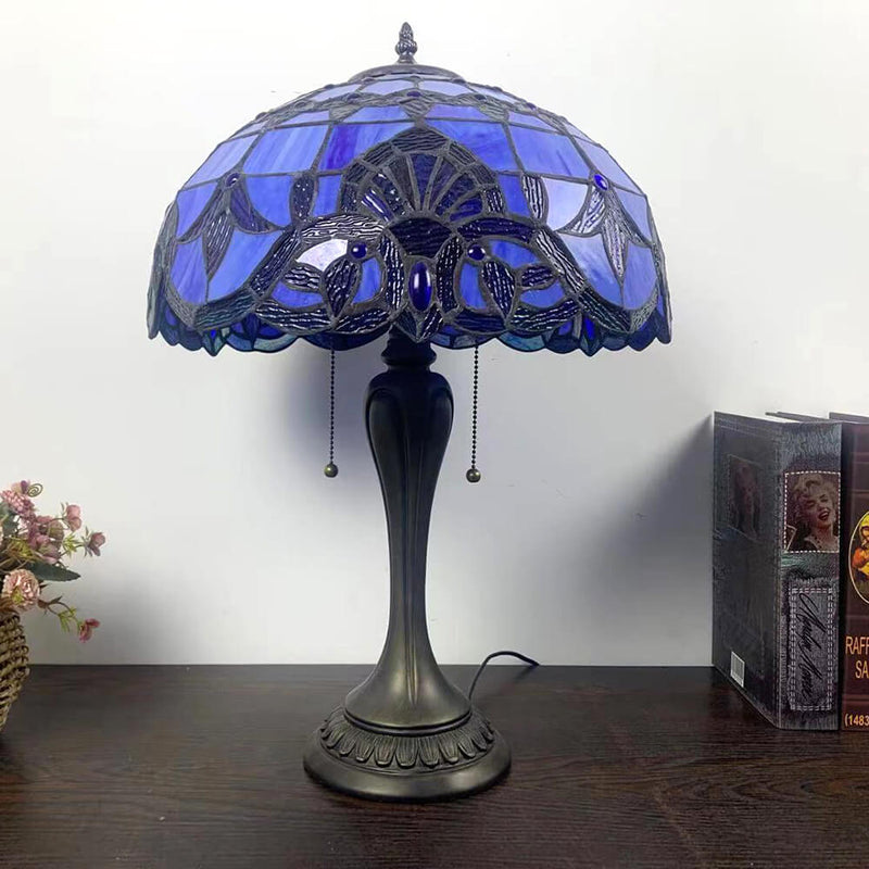 Lampe de Table en Verre Tiffany Européenne à Fleurs avec 2 Lumières 