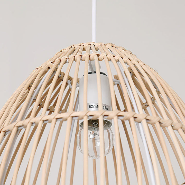 Zeitgenössische Boho Rattan Webkäfig 1-Licht Pendelleuchte für Esszimmer 