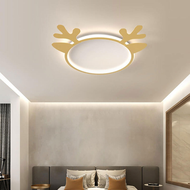 Nordic Creative Deer Head Round Kids LED Flush Mount Ceiling Light