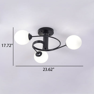 Nordic Light Luxury Glass Ball Spiral Design 3/5 Light Semi-Flush Mount Ceiling Light
