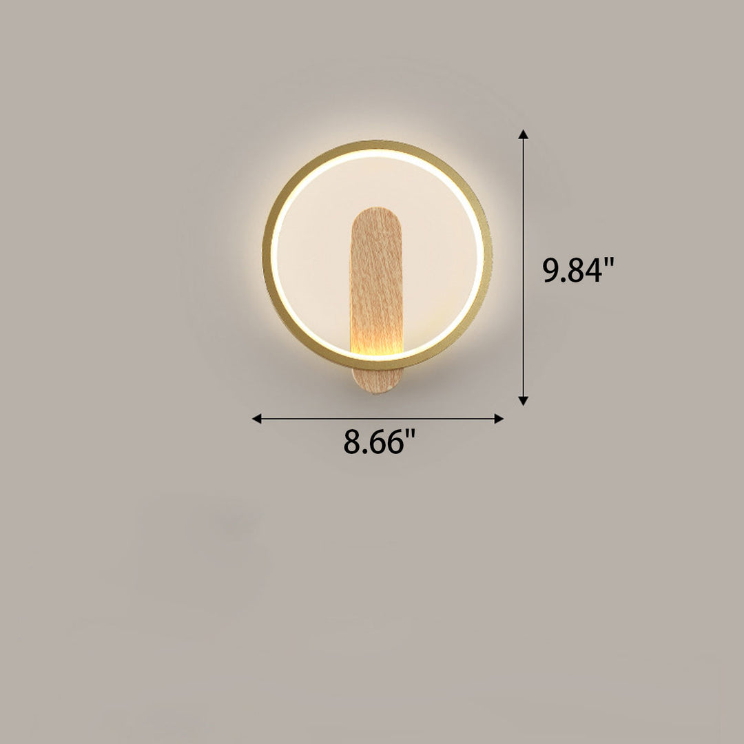 Lámpara de pared LED de hierro forjado redonda de grano de madera minimalista moderna 