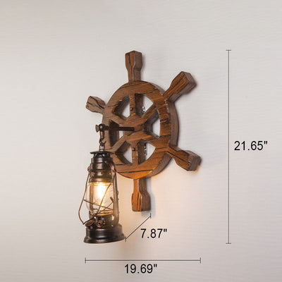 Vintage Industrial Wooden Boat Rudder Kerosene Lamp 1-Light Wall Sconce Lamp