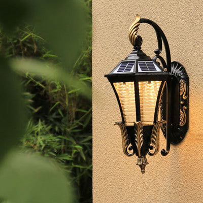 European Solar Hexagonal Lantern Outdoor Waterproof Patio LED Wall Sconce Lamp