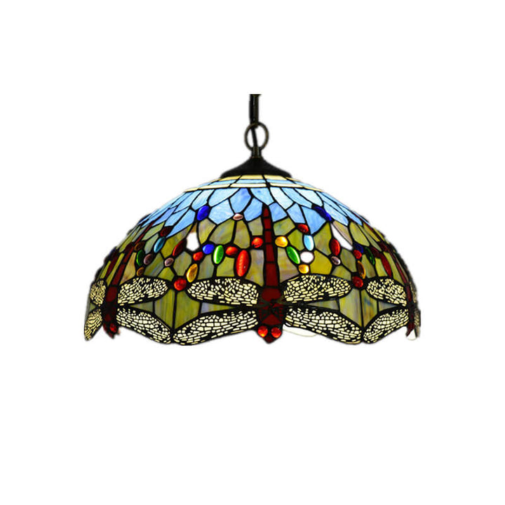 Lámpara colgante de 1 luz con cúpula de vidrio teñido estilo Tiffany Rustic 