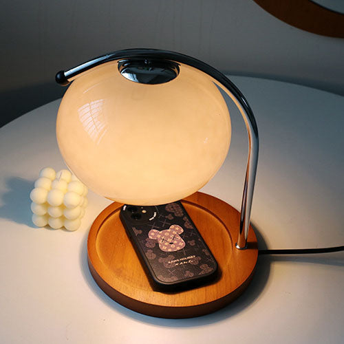 Vintage Glaskuppel Massivholzsockel 1-Licht Tischlampe mit schmelzendem Wachs 