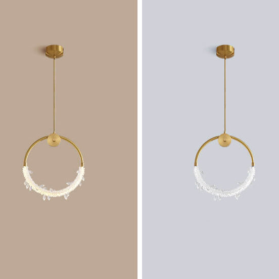 Nordic Luxury Circle Messing Eis Kristall LED Pendelleuchte 