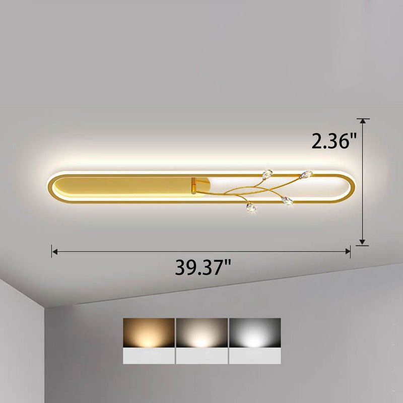 Creative Long Oval Crystal Small Flower Decoration Design LED Flush Mount Light