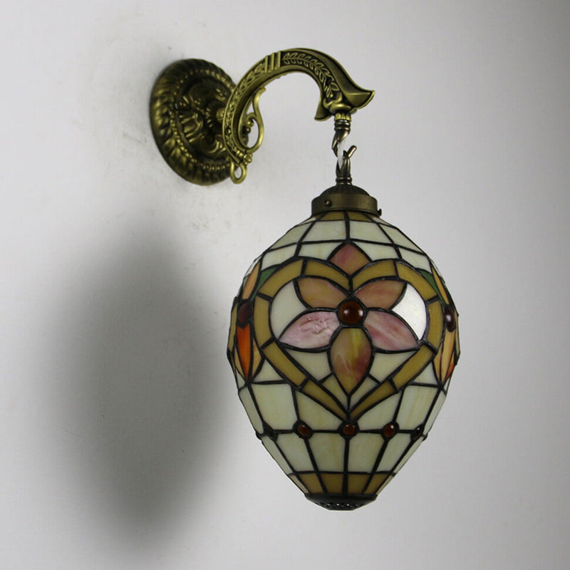 Vintage Tiffany Globe Stained Glass 1-Light Wall Sconce Lamp