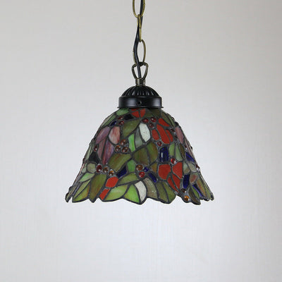 Tiffany Rustic Rose Beads Stained Glass 1-Light Pendant Light