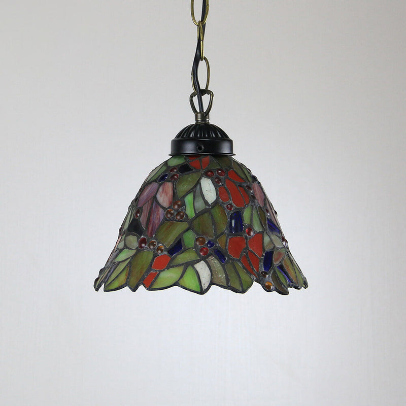 Tiffany Rustic Rose Beads Stained Glass 1-Light Pendant Light