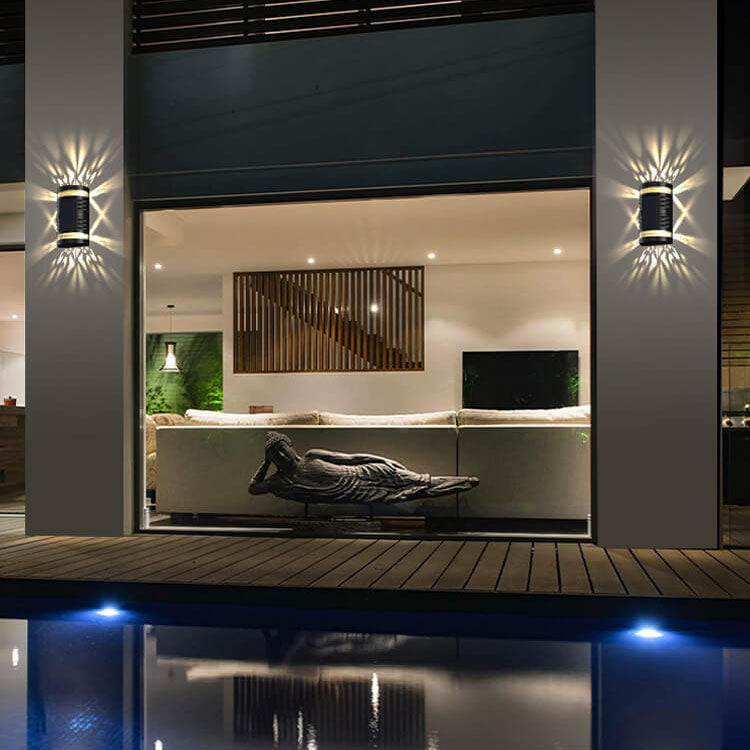 Moderne minimalistische Solar-Wandleuchte mit Hohlmuster für den Außenbereich, wasserdichte LED-Wandleuchte für Terrasse 