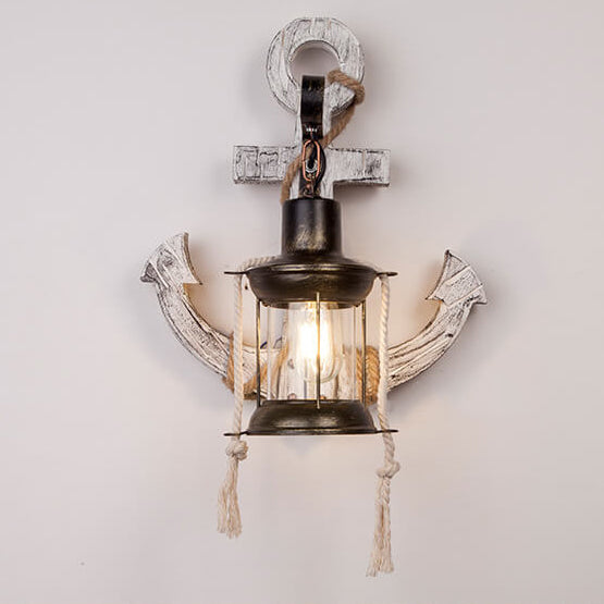 Industrial Vintage Boat Anchor Solid Wooden 1-Light Wall Sconce Lamp