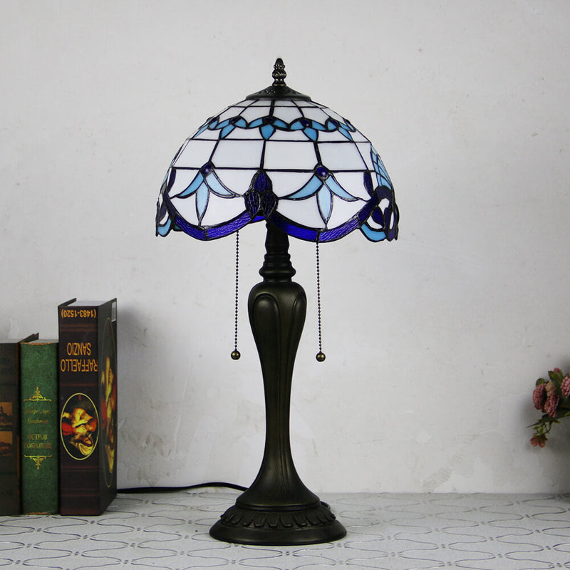 Vintage Tiffany Baroque Stained Glass Dome Pull Cord 1-Light Table Lamp