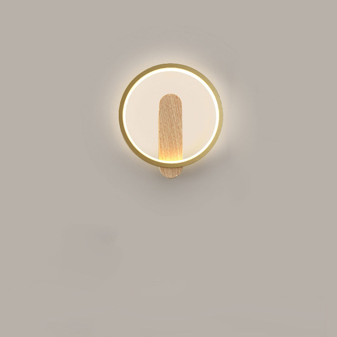 Lámpara de pared LED de hierro forjado redonda de grano de madera minimalista moderna 