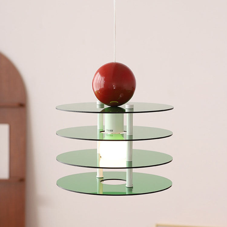 Zeitgenössische nordische bunte Acryl fliegende Untertasse 1-Licht Pendelleuchte für Schlafzimmer 