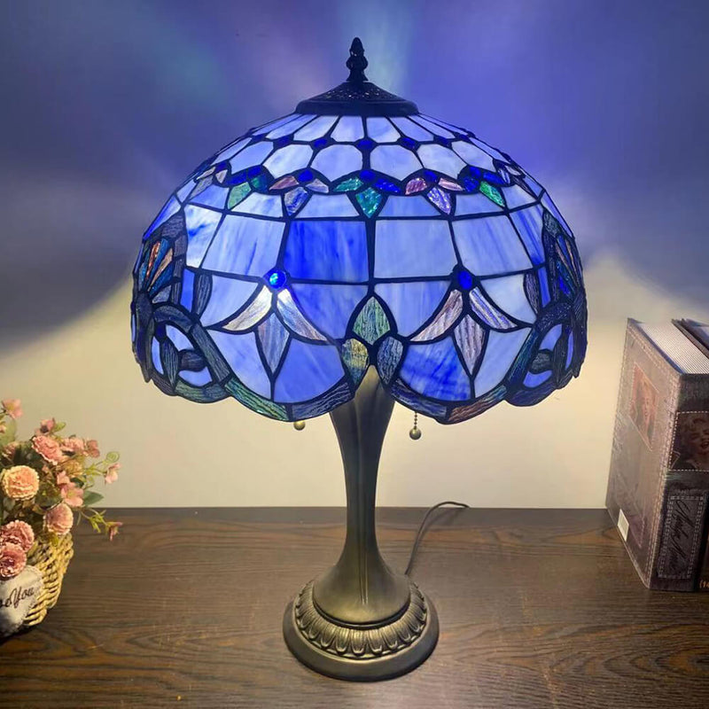 Lampe de Table en Verre Tiffany Européenne à Fleurs avec 2 Lumières 