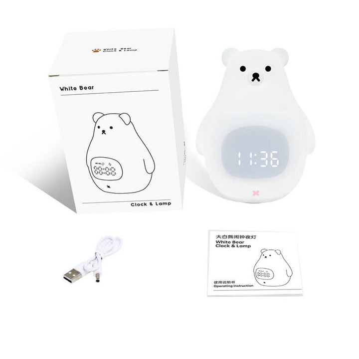 Réveil Cartoon Grand Ours Blanc Minuterie LED Lumière Nocturne 