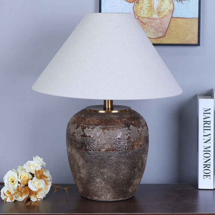 Chinesische Retro-Vase Basis Keramik Leinen 1-Licht Tischlampe 
