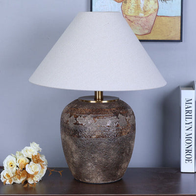 Chinese Retro Vase Base Ceramic Linen 1-Light Table Lamp