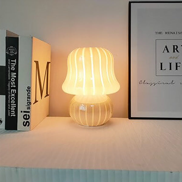 French Cream Handmade Glass Mushroom 1-Light Table Lamp