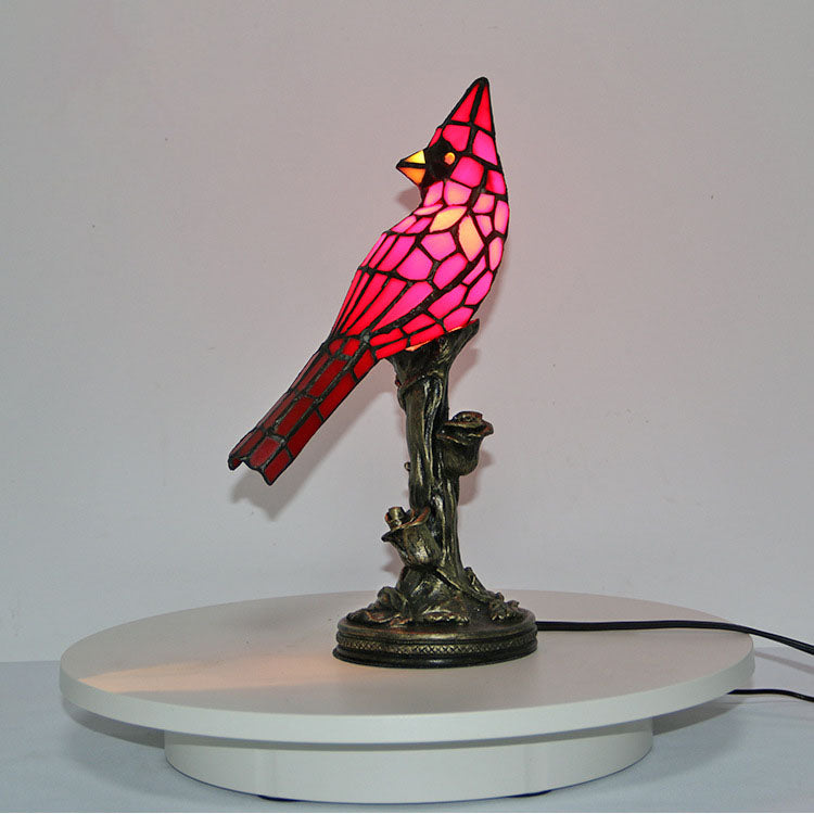Lampe de table Tiffany à 1 lumière, oiseau rouge créatif européen 