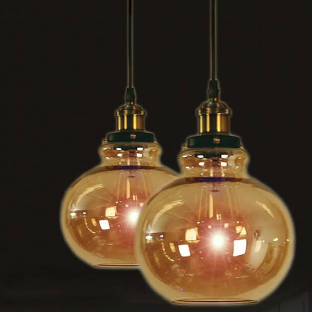 Suspension Luminaire Rétro Industriel en Verre Rond en Forme de Gourde à 1 Lumière 