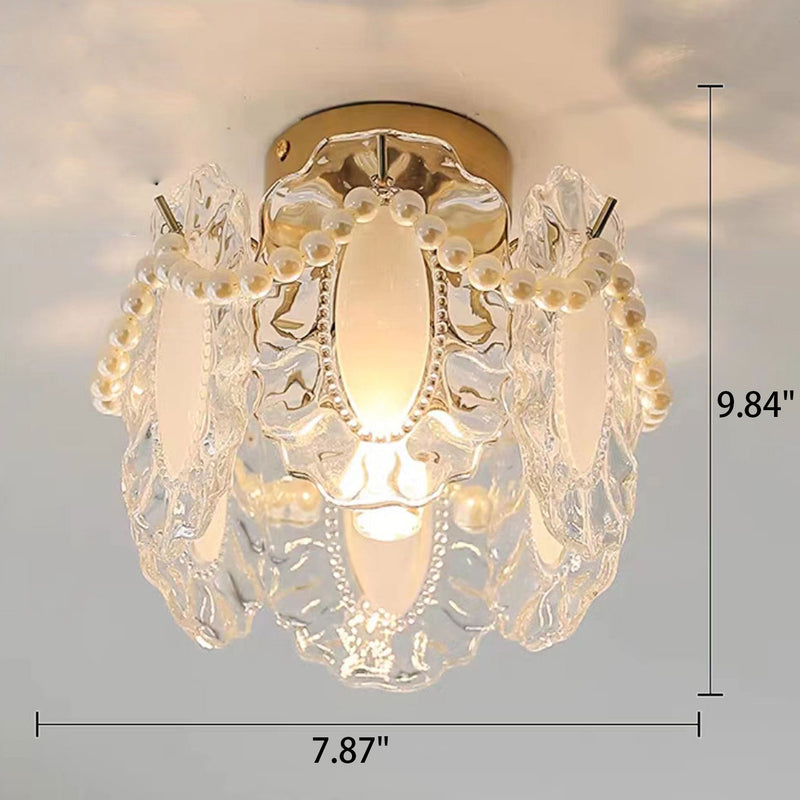 French Light Luxury Petal Pearl Glass 1-Light Flush Mount Ceiling Light