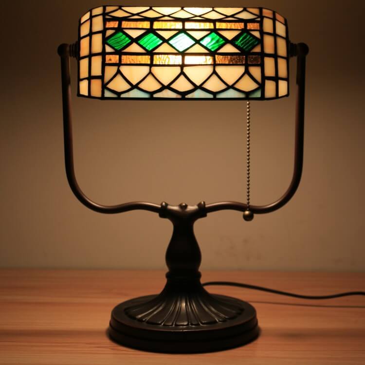 Tiffany Floral Butterfly Stained Glass 1-Light Bank Zipper Table Lamp