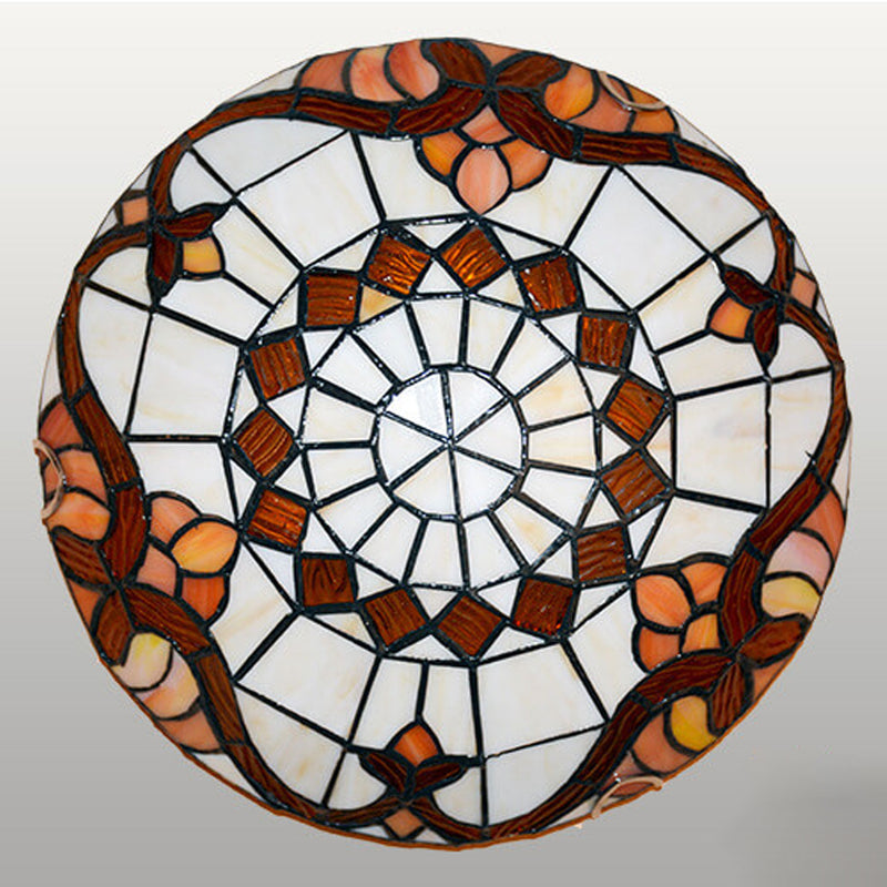 European Tiffany Round Flower Stained Glass 2/3 Light Flush Mount Ceiling Light