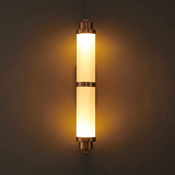 Modern Luxury Cylindrical Glass Stainless Steel Rose Gold LED Wall Sconce Lamp for Living Room Bedroom