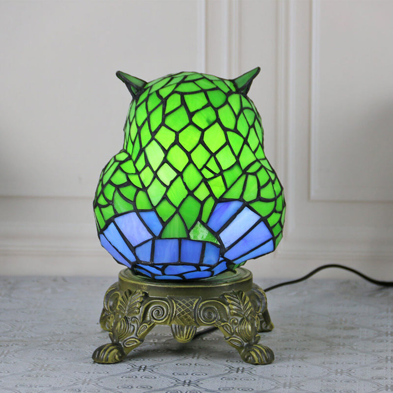 Lámpara de Mesa de Vidrio Tiffany Creative Owl Stained Glass de 1 Luz 