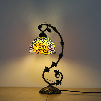 Tiffany Rustic Rose Stained Glass Vine Resin 1-Light Table Lamp