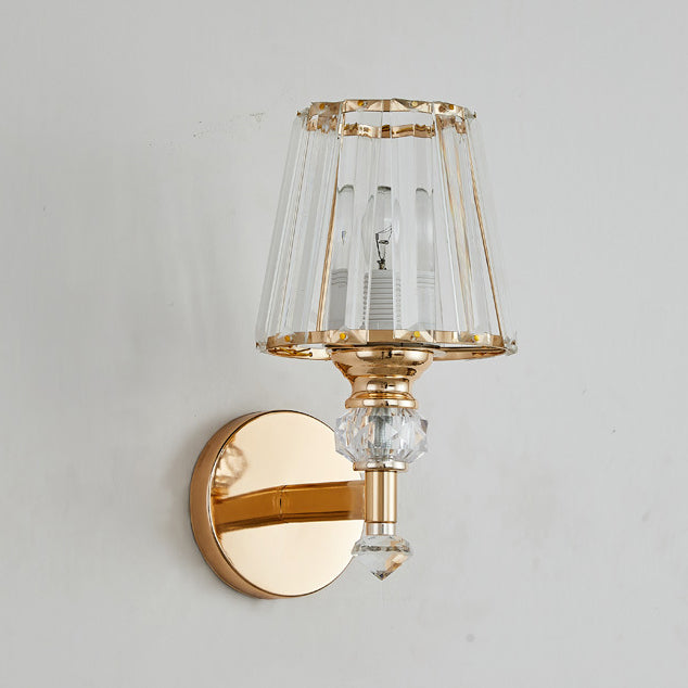 Moderne minimalistische runde trapezförmige Hardware Kristall 1-Licht Wandleuchte Lampe für Schlafzimmer 