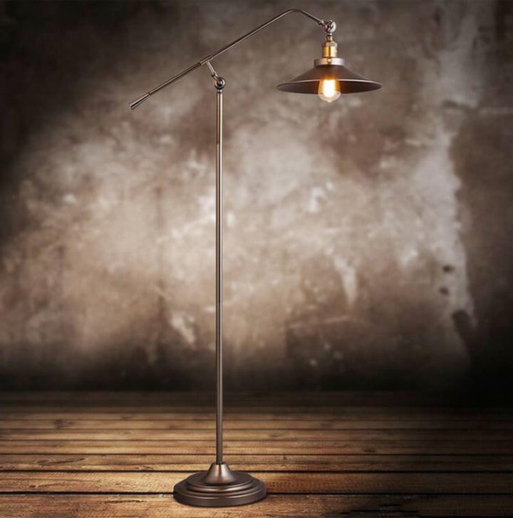 Lampes de sol sur pied à bras extensible en bronze industriel à 1 lumière 