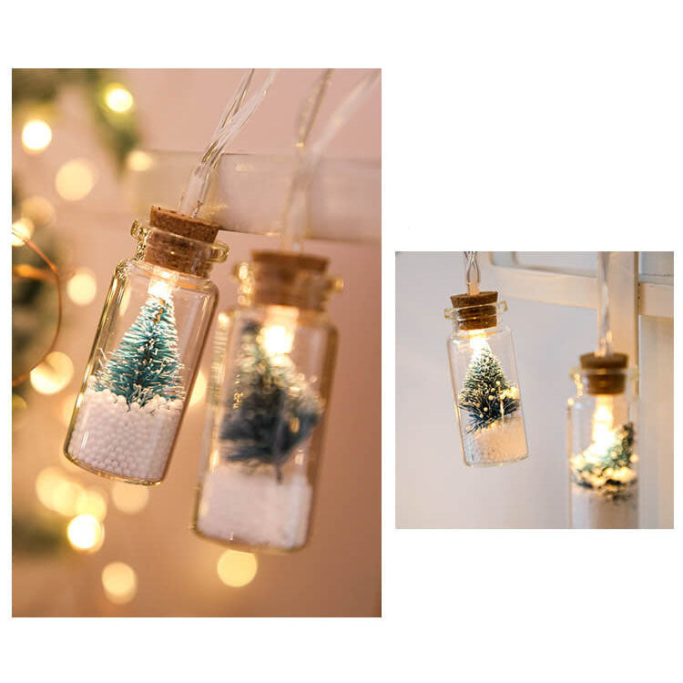 Lumière de chaîne décorative à LED de Noël avec bouteille à souhaits, arbre, neige et boîtier à piles 