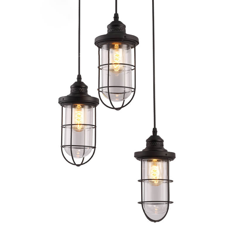 Industrial Vintage Iron Glass Cage 1-Light Pendant Light