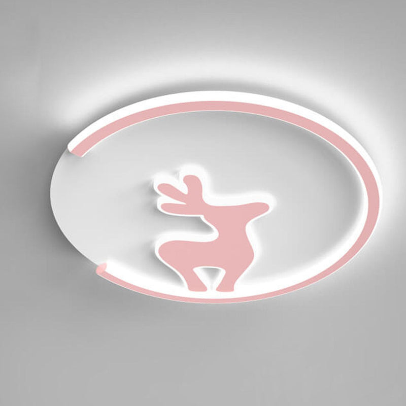 Nordic Creative Moose Thin Round Kids LED Flush Mount Ceiling Light