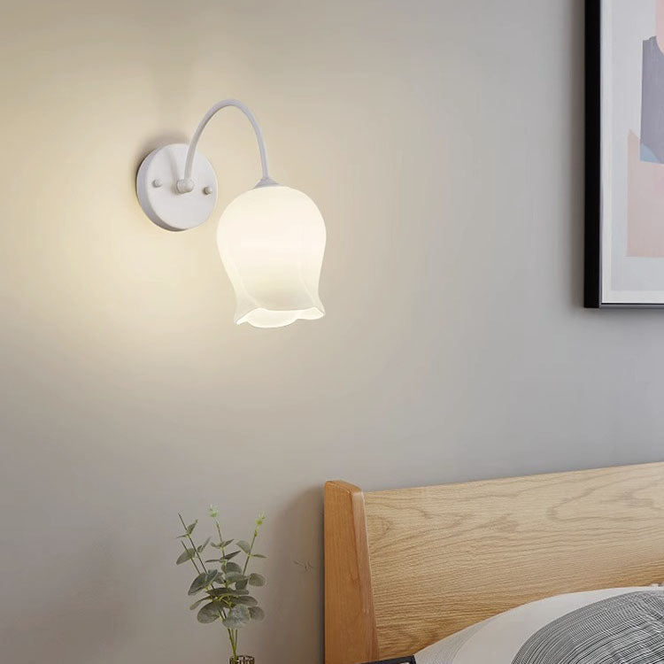 Modern Simplicity Flower Iron Glass 1-Light Wall Sconce Lamp For Bedroom