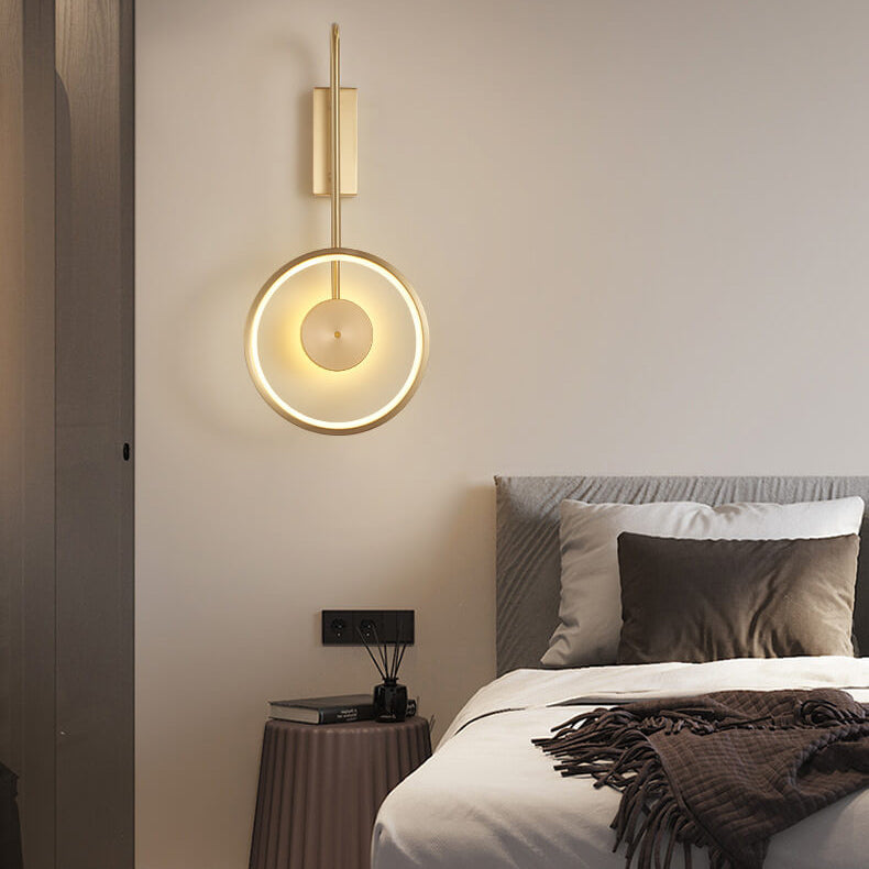 Minimalist Light Luxury Copper Circle Long Arm LED Wall Sconce Lamp