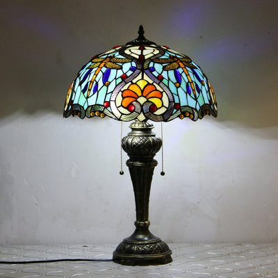 European Vintage Tiffany Dragonfly Peacock Glass Resin 1-Light Table Lamp