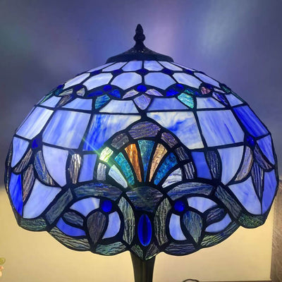 Lampe de Table en Verre Tiffany Européenne à Fleurs avec 2 Lumières 
