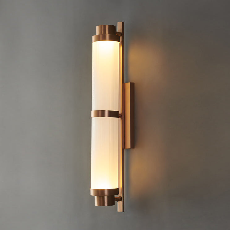 Modern Luxury Cylindrical Glass Stainless Steel Rose Gold LED Wall Sconce Lamp for Living Room Bedroom