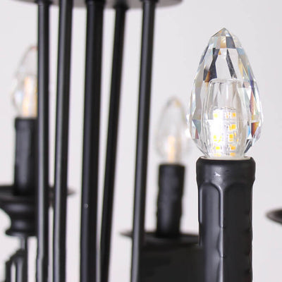 Rustikaler Vintage Kerzenhalter aus schwarzem Eisen mit 8-Licht-Kronleuchter